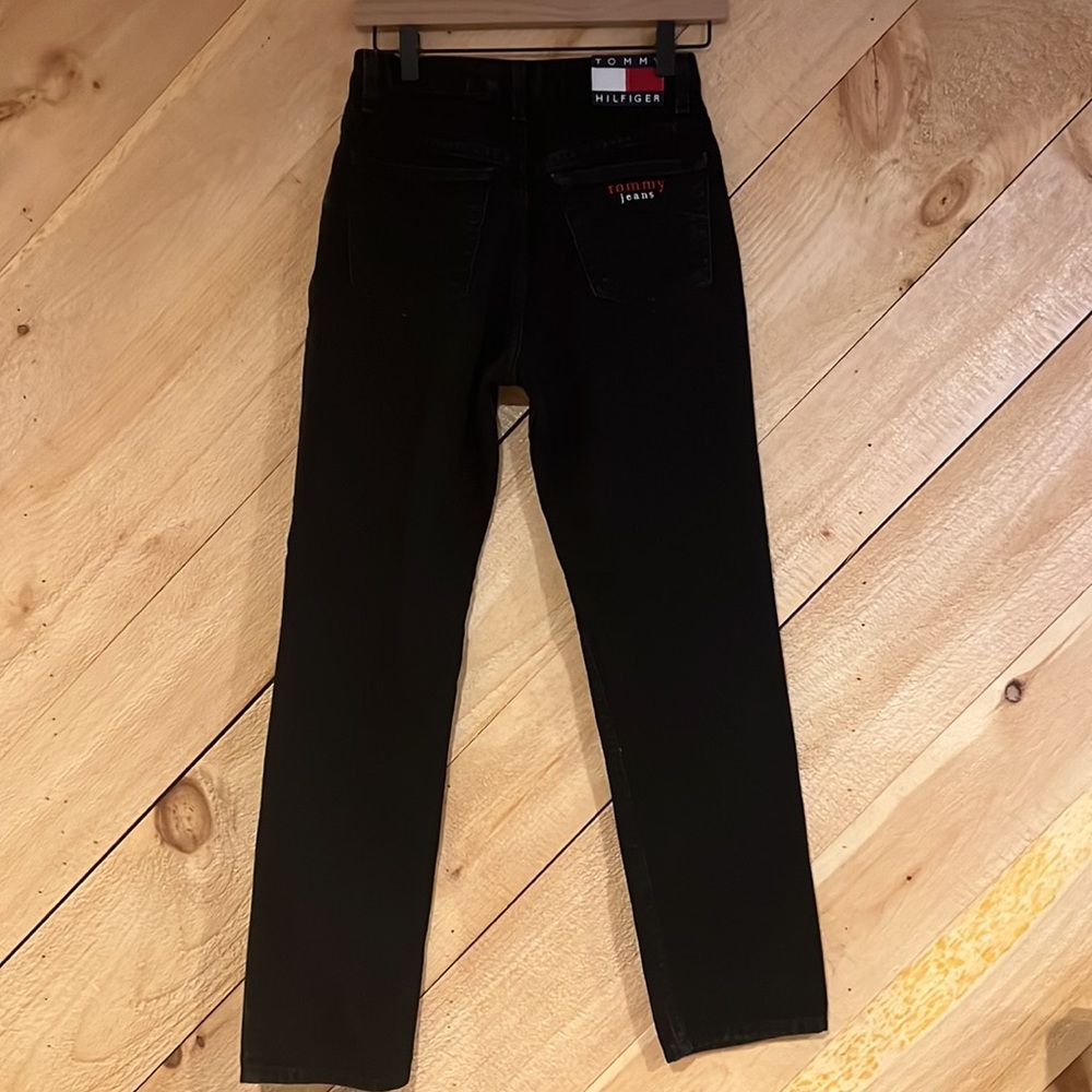 VINTAGE Tommy Jeans Black 100% cotton jeans Size3/30 - Picture 5 of 7